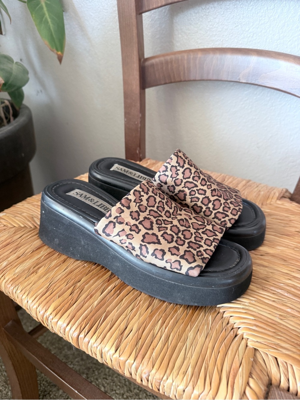 Sam & Libby Leopard Platform Slide Sandals - Beige and Black